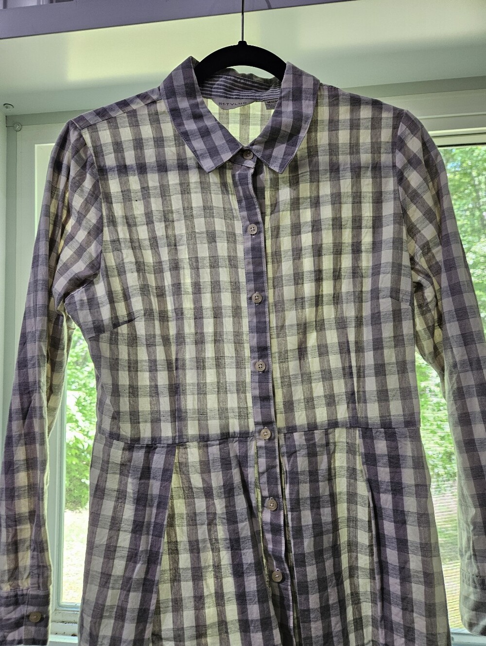 Grey and Cream Plaid Button-Up Shirt